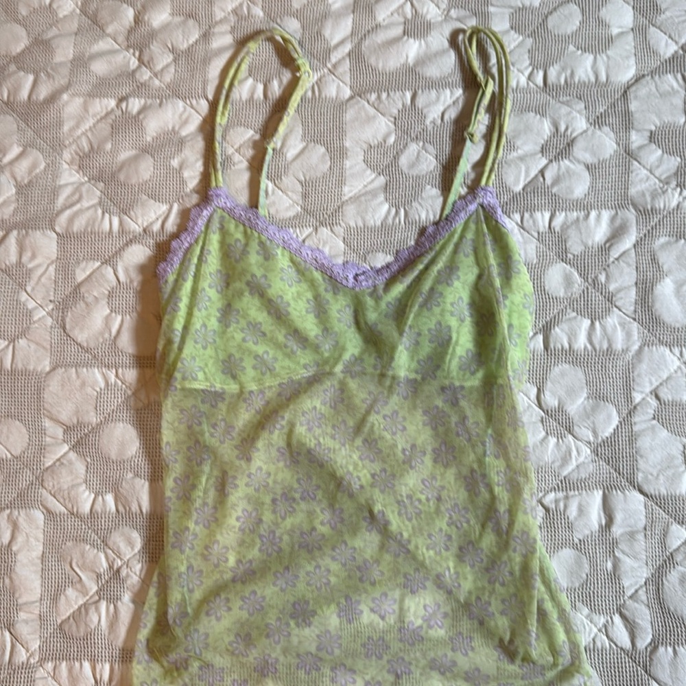 Cosabella Italy Lilac Mint Green Print Lace Stretch Camisole Cami Top S